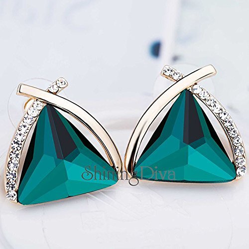 Shining Diva Fashion Green Crystal Gold Plated Cubic Zirconia Stud Earrings for Women(8772er)