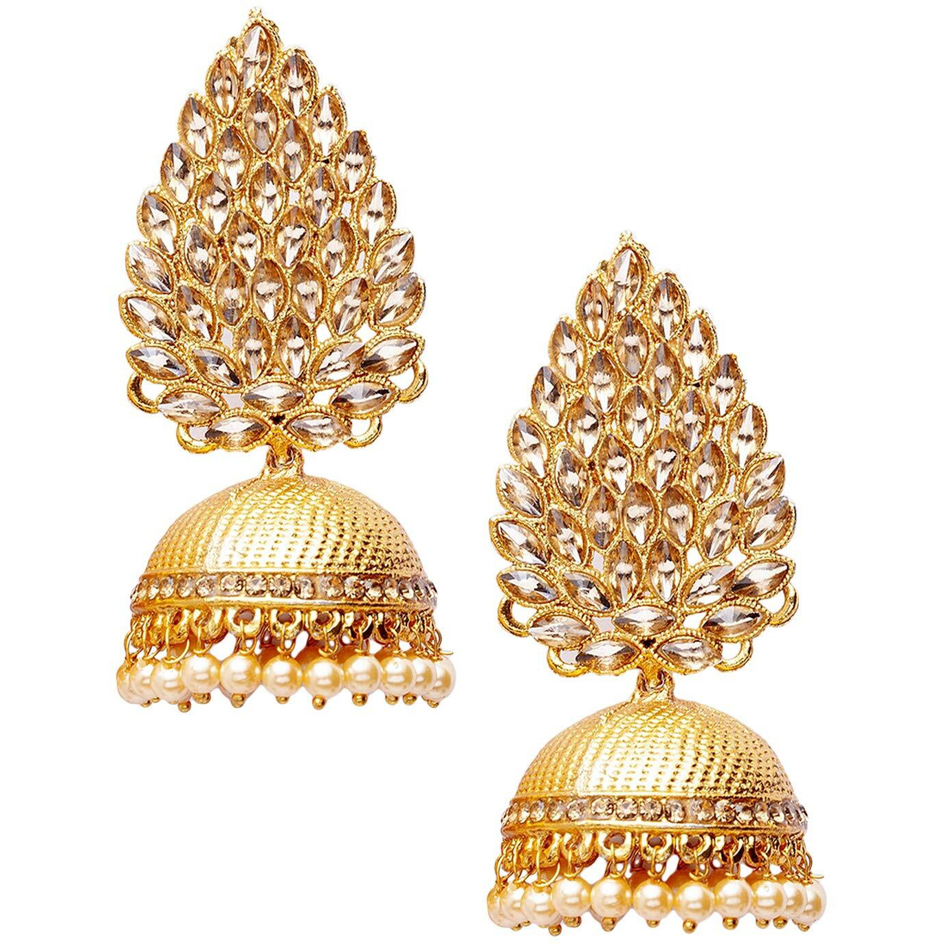 Shining Diva Traditional Design Stylish Pearl Jhumka Jhumki Earrings For Women, Gold-Design2, 11028Er, Style01