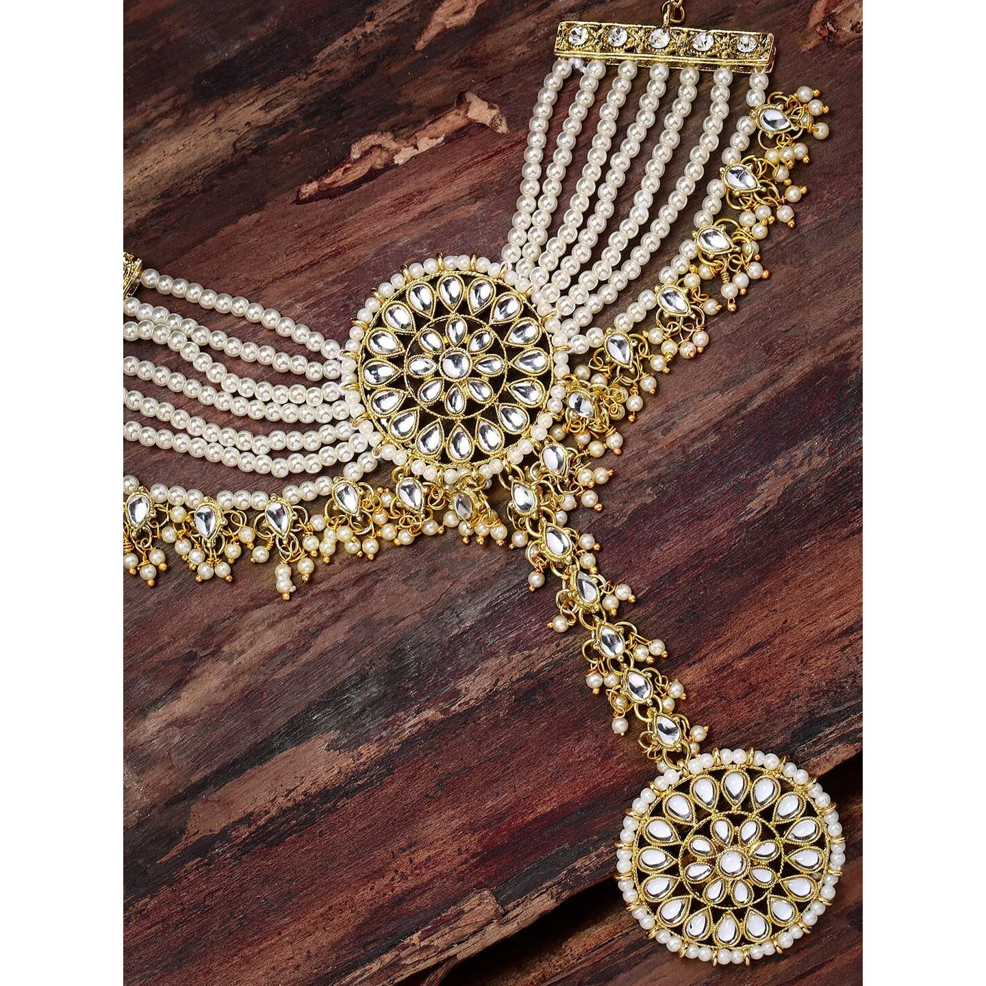 ZAVERI PEARLS Gold Tone Kundan & Pearls Mesmerising Hand Harness For Women-ZPFK9442