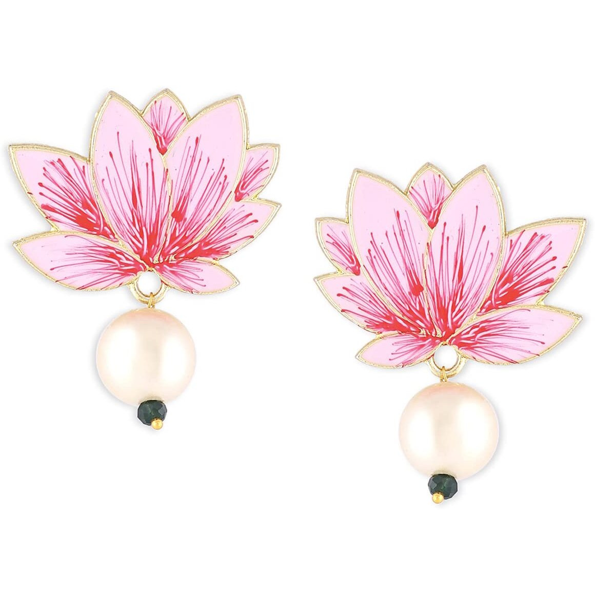 Zaveri Pearls Pink Meenakari Flower Pearl Drop Earring For Women-ZPFK15562