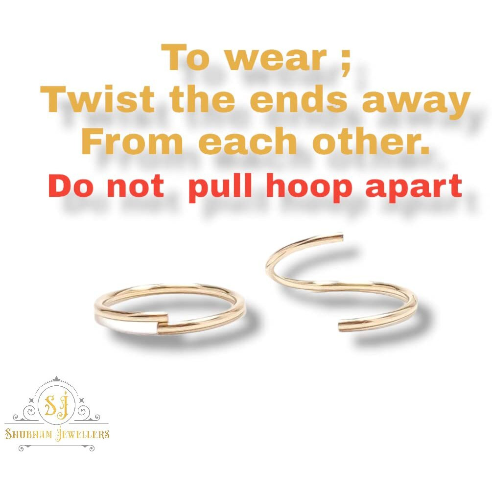 SJ SHUBHAM JEWELLERS 18k Gold Thin Tiny Hoop Nose Ring Nath, Simple & Beautiful Nose Pin For Women & Girls nose rings for pierced nose (Gold 18K 10MM)