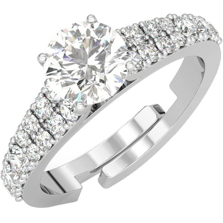 Clara Pure 925 Sterling Silver V Solitaire Finger Ring with Adjustable Band | Gift for Women Girls Wife Girlfriend | Swiss Zircon Rhodium Plated