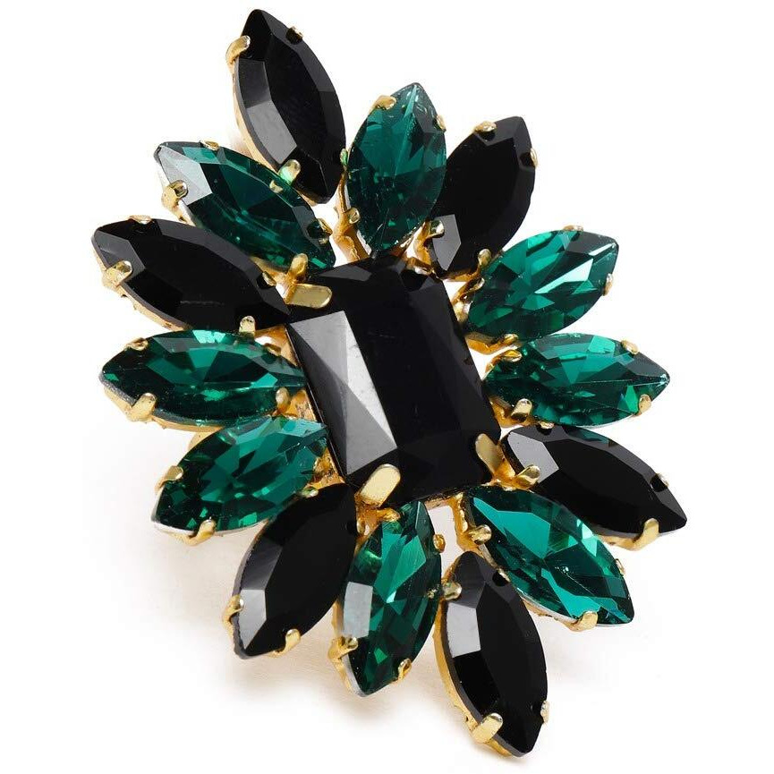 ZAVERI PEARLS Black & Green Crystal Shine Stones Party Bling Contemporary Adjustable Finger Ring For Women-ZPFK10011