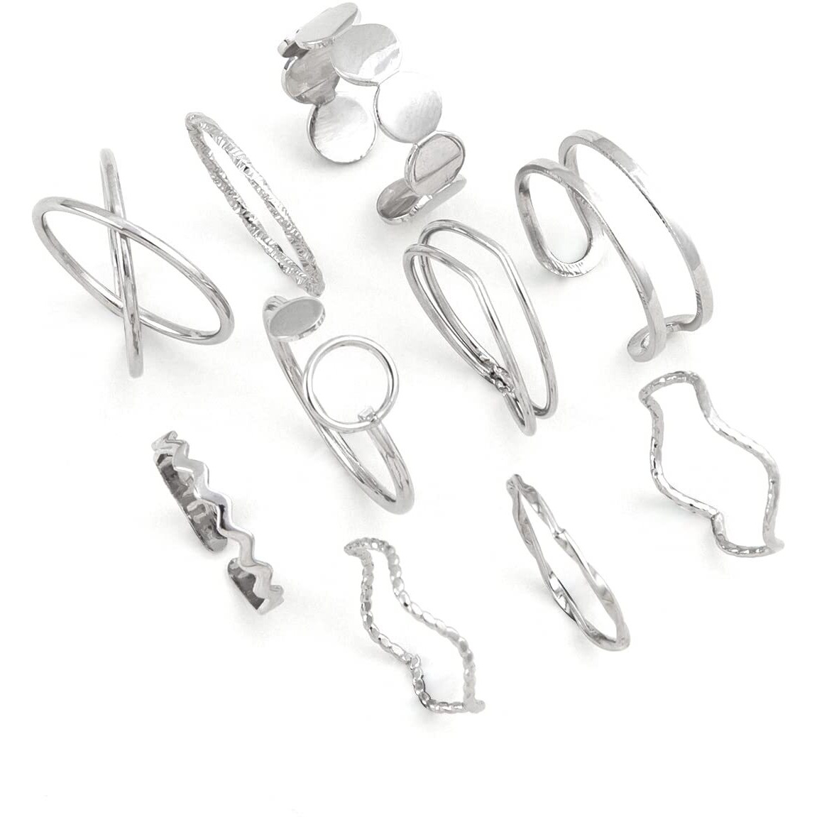 Shining Diva Fashion Latest Stylish Metal Boho Midi Finger Rings for Women and Girls - Set of 10 (rrsd14183r), Silver