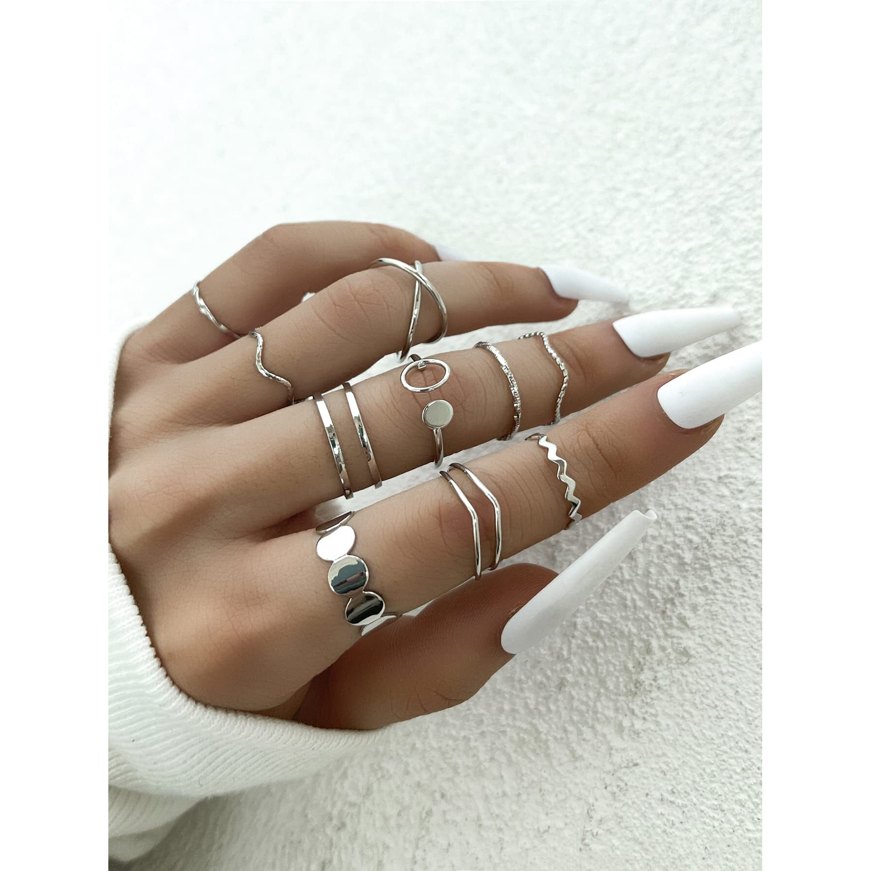 Shining Diva Fashion Latest Stylish Metal Boho Midi Finger Rings for Women and Girls - Set of 10 (rrsd14183r), Silver
