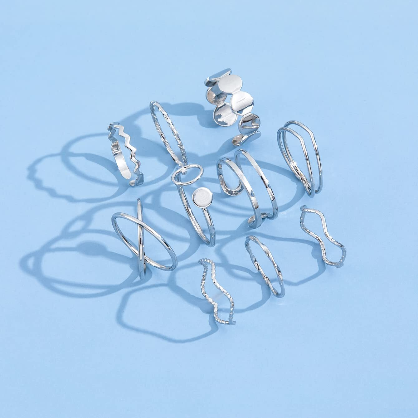 Shining Diva Fashion Latest Stylish Metal Boho Midi Finger Rings for Women and Girls - Set of 10 (rrsd14183r), Silver
