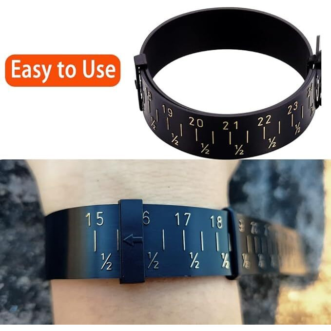 Inralimot 2 in 1 Bracelet Sizer & Ring Sizer Measuring Tool15-25 Bracelet Measurement Tool, 1-17 US Ring Measurement Tool with Magnified Glass Finger Measure for Ring Size, Wrist Measure for Bracelet