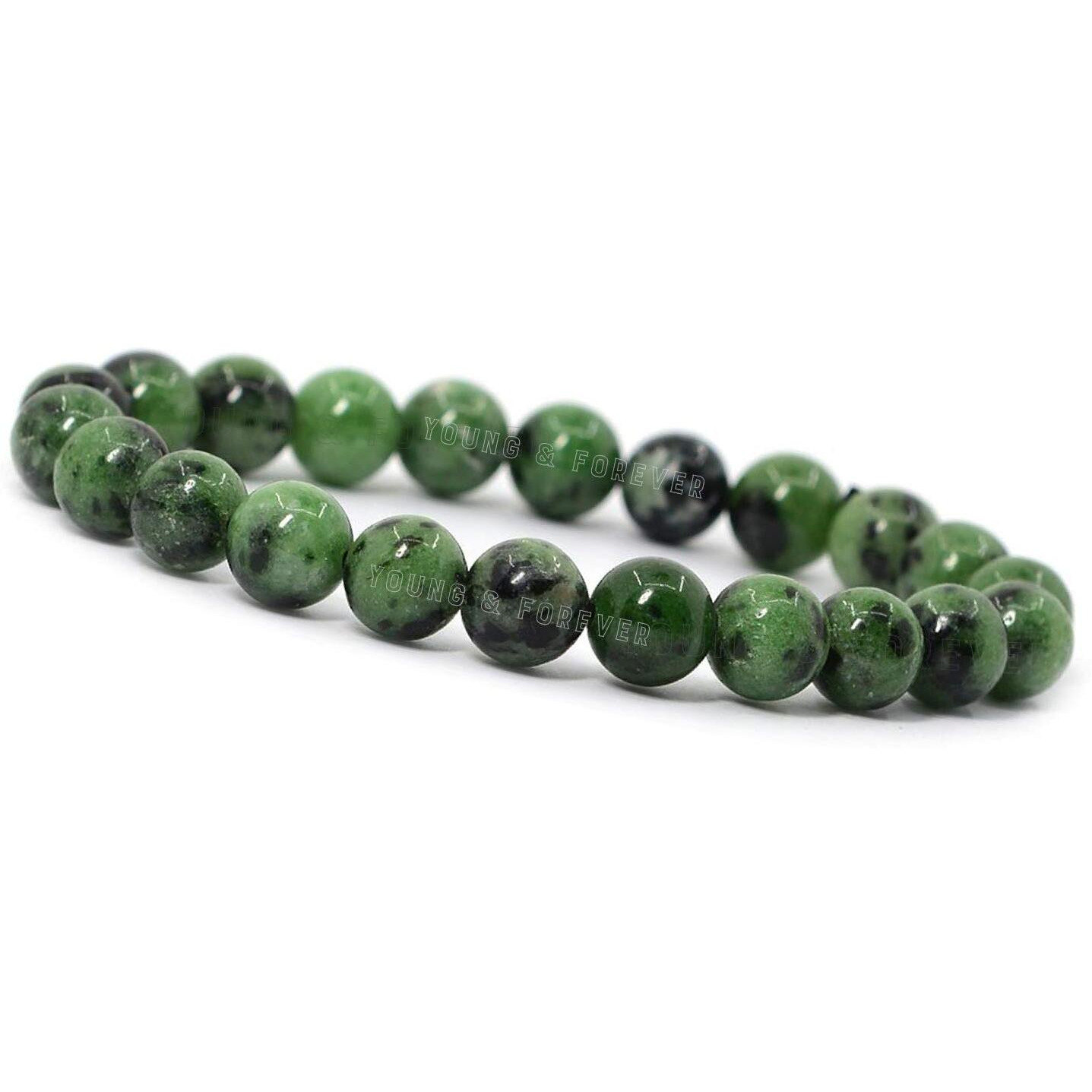 Young & Forever Gift Certified Reiki Crystal Semi Precious Gemstone Ruby Zoisite for Learning Individuality and Connectedness Healing Stone Stretch Bracelet for Men Women