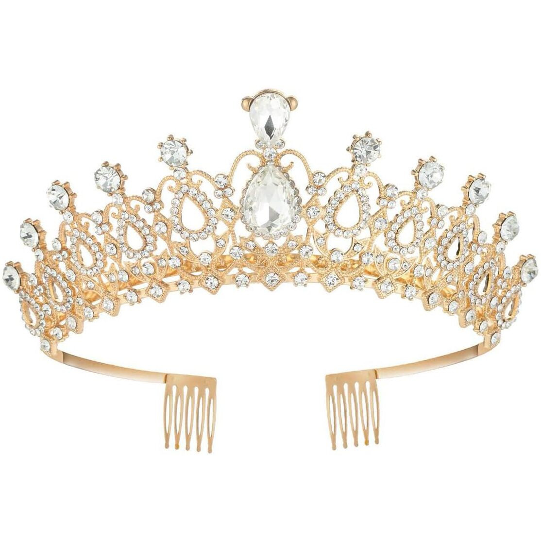 Shining Diva Fashion Crystal Tiara and Crown for Women Stylish Headband Crowns with Comb Tiaras for Girls Kids Queen Princess Wedding Bridal Birthday Gift Hair Accessories (Gold) (rr15872hb)
