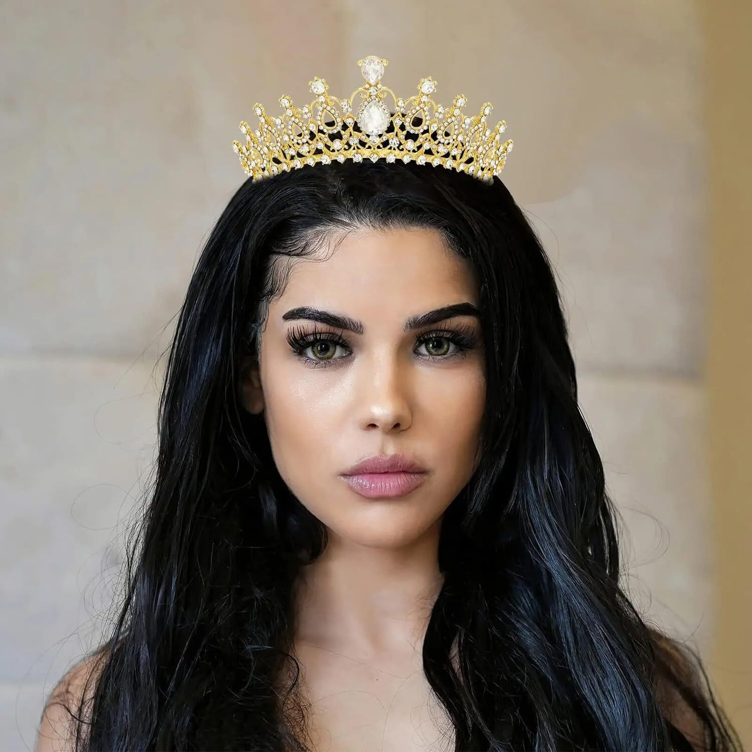 Shining Diva Fashion Crystal Tiara and Crown for Women Stylish Headband Crowns with Comb Tiaras for Girls Kids Queen Princess Wedding Bridal Birthday Gift Hair Accessories (Gold) (rr15872hb)