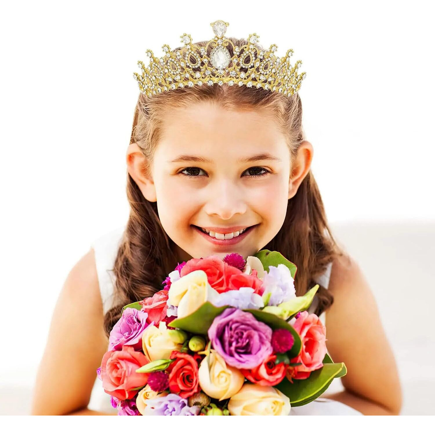 Shining Diva Fashion Crystal Tiara and Crown for Women Stylish Headband Crowns with Comb Tiaras for Girls Kids Queen Princess Wedding Bridal Birthday Gift Hair Accessories (Gold) (rr15872hb)