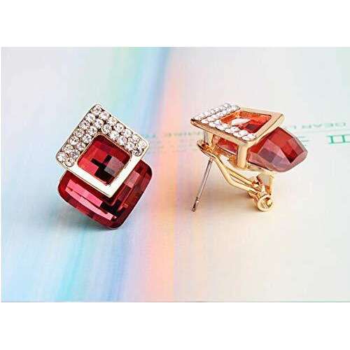 YouBella Fashion Jewellery Crystal Stud Earrings for Girls and Women (RED)