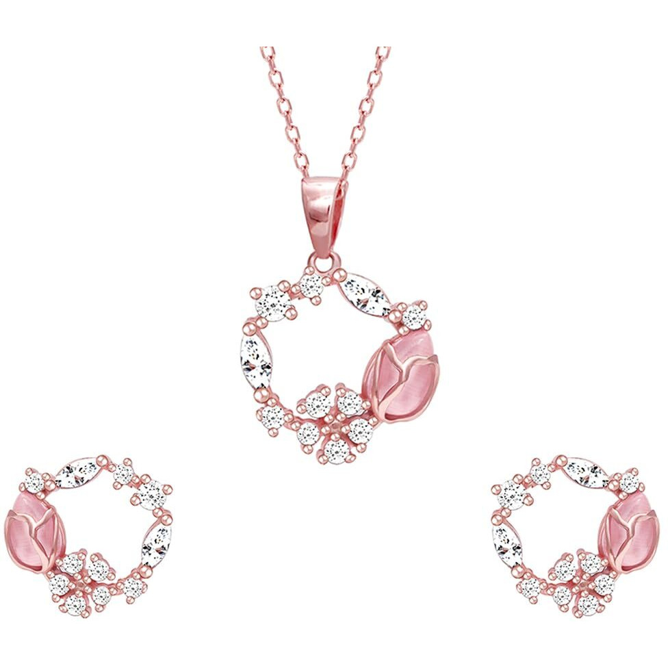 GIVA 925 Silver Rose Gold Aqua Dual Chalcedony Leaf Set With Earrings, Pendant & Chain | Gifts For Women, Gift Sets| With Certificate Of Authenticity And 925 Stamp | 6 Month Warranty