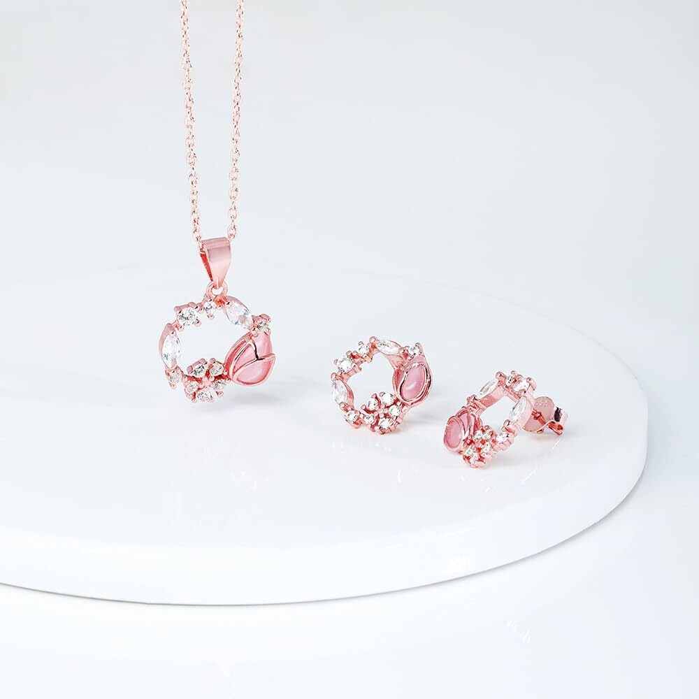 GIVA 925 Silver Rose Gold Aqua Dual Chalcedony Leaf Set With Earrings, Pendant & Chain | Gifts For Women, Gift Sets| With Certificate Of Authenticity And 925 Stamp | 6 Month Warranty