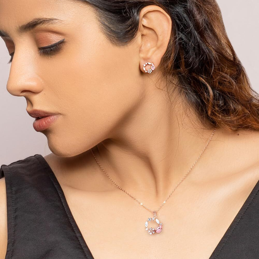 GIVA 925 Silver Rose Gold Aqua Dual Chalcedony Leaf Set With Earrings, Pendant & Chain | Gifts For Women, Gift Sets| With Certificate Of Authenticity And 925 Stamp | 6 Month Warranty