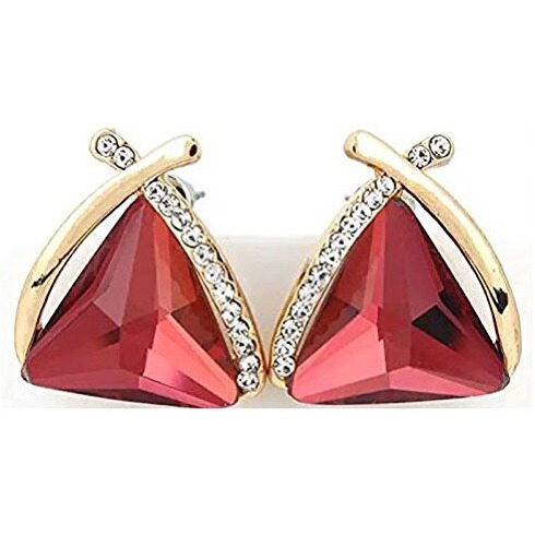 Shining Diva Fashion Red Crystal Gold Plated Cubic Zirconia Stud Earrings for Women(8770er)