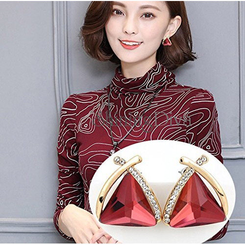Shining Diva Fashion Red Crystal Gold Plated Cubic Zirconia Stud Earrings for Women(8770er)