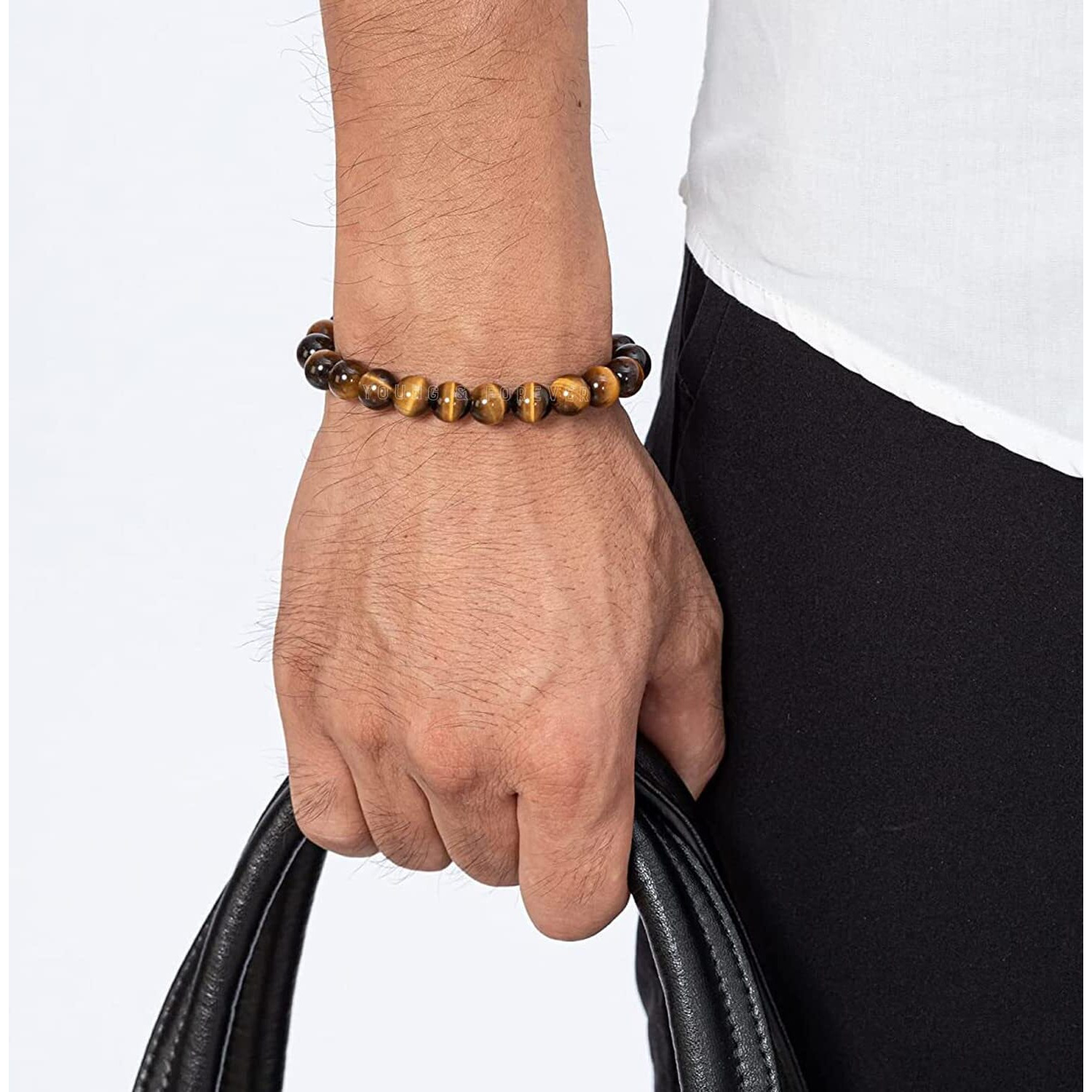 Young & Forever Reiki Crystal Beads Bracelets Original Howlite Brown Tiger Eye Lava Rock Set of 3 Bracelet Set