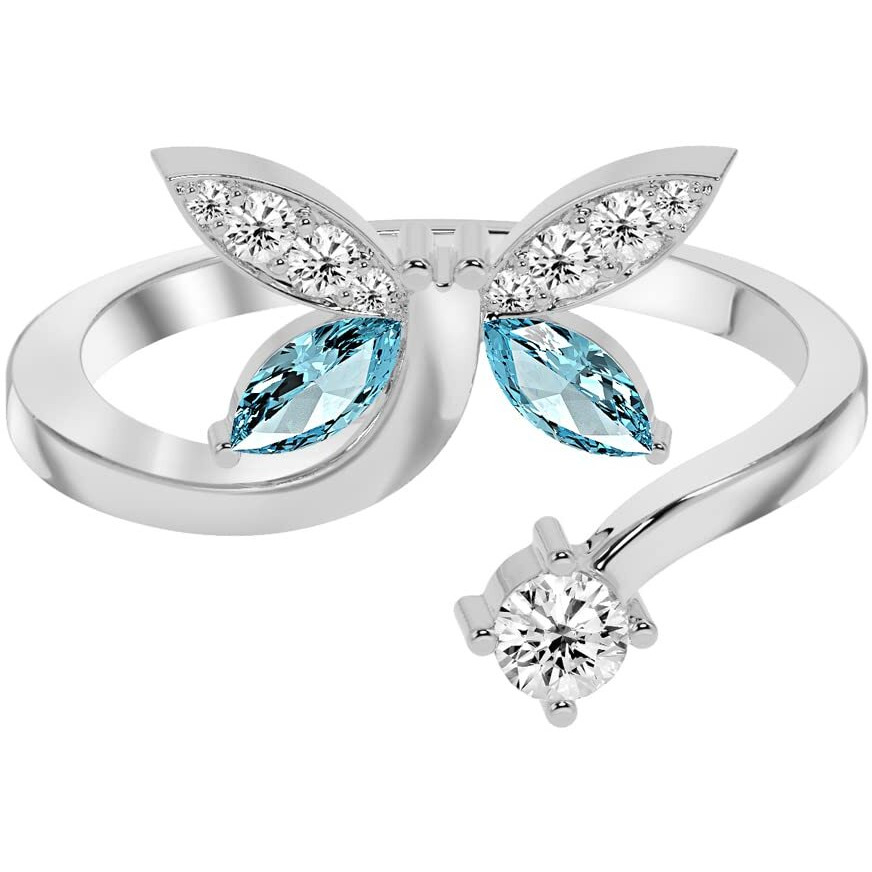 CLARA 925 Sterling Silver Butterfly Open Ring | Size Adjustable, Rhodium Plated, Swiss Zirconia | Gift for Women & Girls