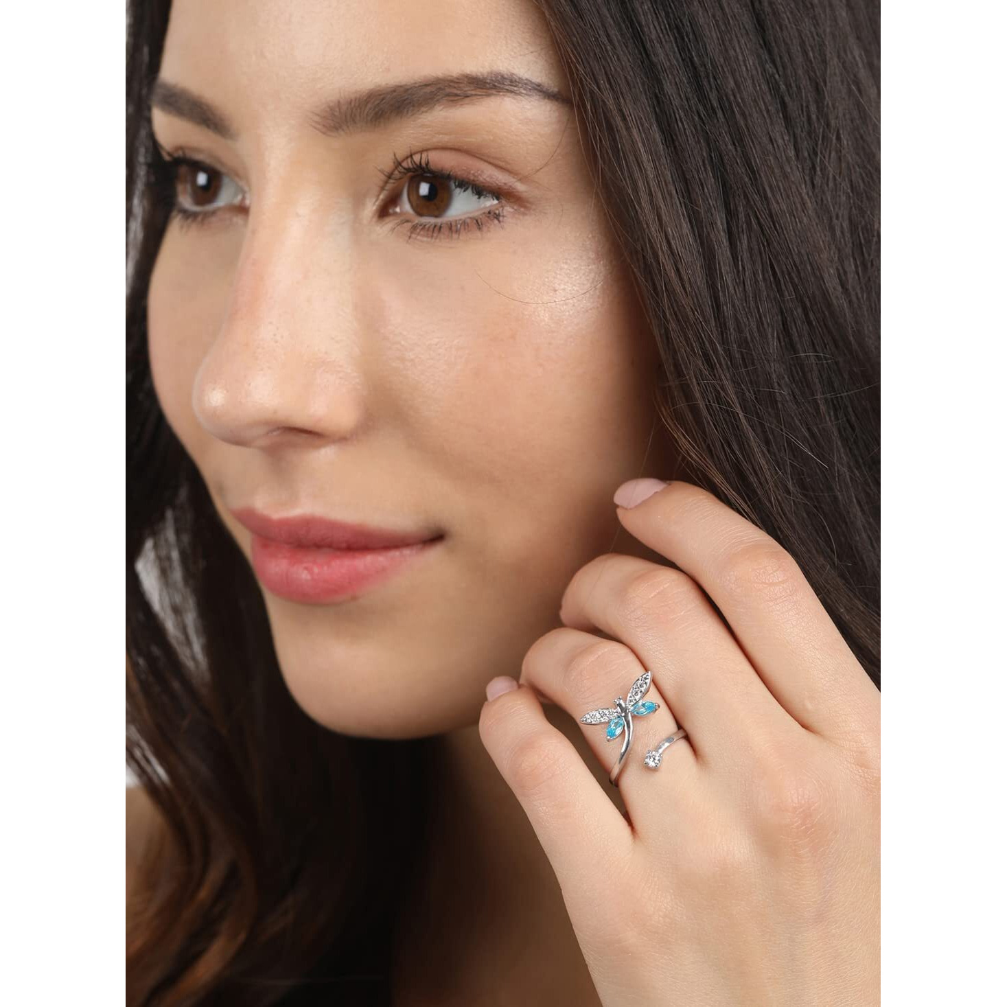 CLARA 925 Sterling Silver Butterfly Open Ring | Size Adjustable, Rhodium Plated, Swiss Zirconia | Gift for Women & Girls