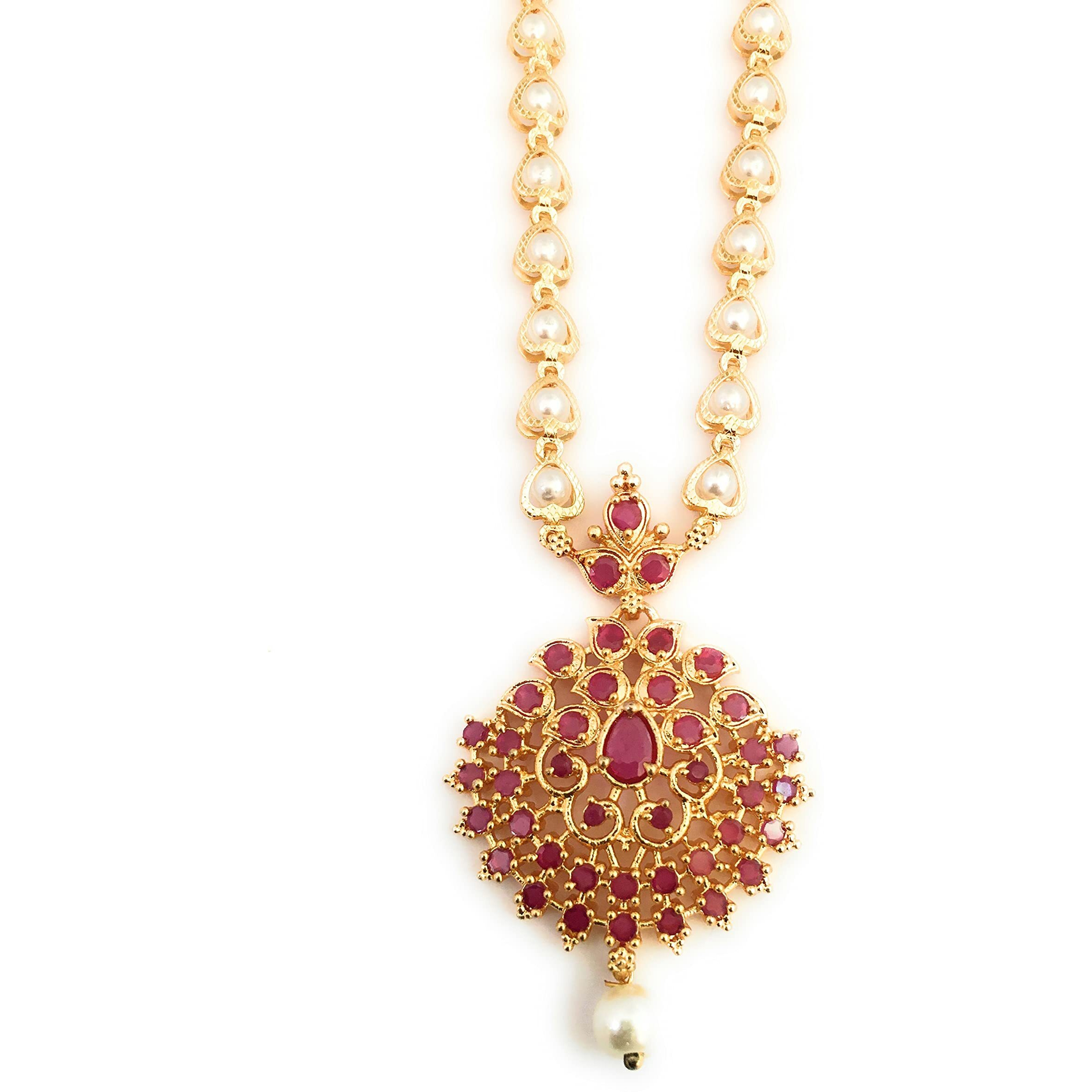 Sasitrends 1 Gram Micro Gold Plated Pearl Chain Pendant Necklace For Women And Girls