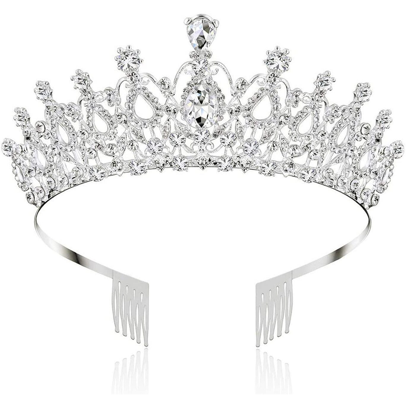 Shining Diva Fashion Crystal Tiara and Crown for Women Stylish Headband Crowns with Comb Tiaras for Girls Kids Queen Princess Wedding Bridal Birthday Gift Hair Accessories (Silver) (rr15862hb)