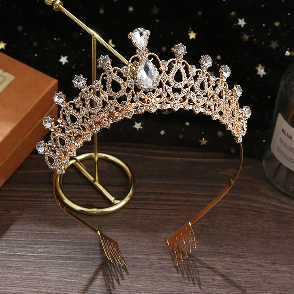 Shining Diva Fashion Crystal Tiara and Crown for Women Stylish Headband Crowns with Comb Tiaras for Girls Kids Queen Princess Wedding Bridal Birthday Gift Hair Accessories (Rose Gold) (rr15870hb)