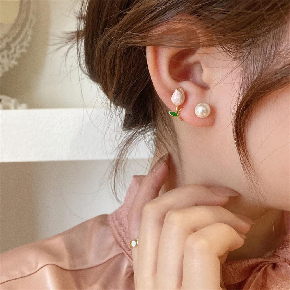 Shining Diva Fashion Latest Stylish Pearl Earrings for Women and Girls (rrsd14974er)(Pink)