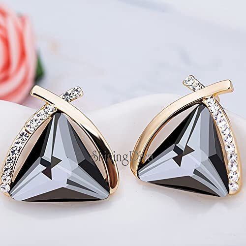 Shining Diva Fashion Grey Crystal Gold Plated Stylish Fancy Stud Earrings For Women & Girls(8771er)