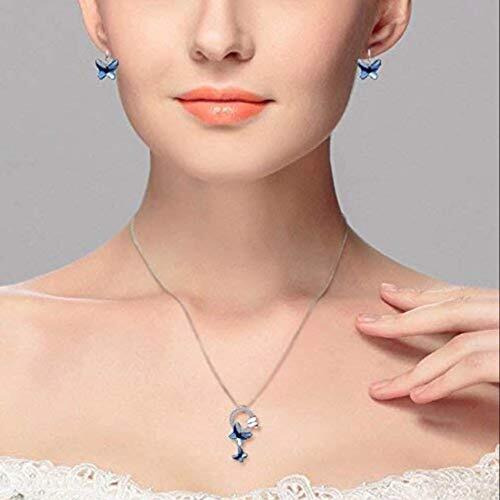 Shining Diva Fashion Stylish Platinum Silver Plated Crystal Butterfly Chain Pendant Necklace for Women (Blue, 10925np)