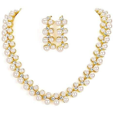 Shining Diva Latest Pearl Design Necklace Jewellery Set for Women (Design06-gold) (rrsd8396s)