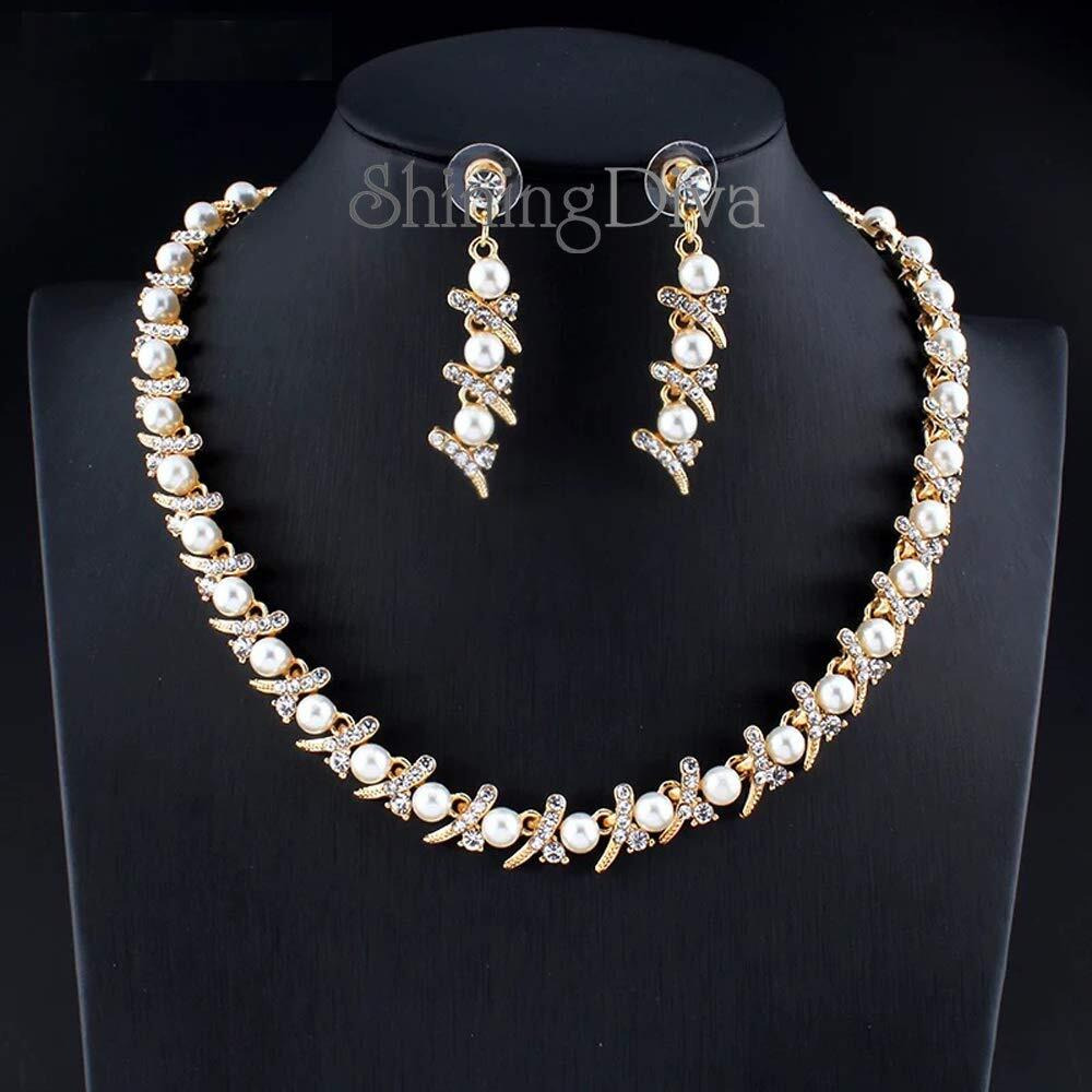 Shining Diva Latest Pearl Design Necklace Jewellery Set for Women (Design03-gold) (12038s)