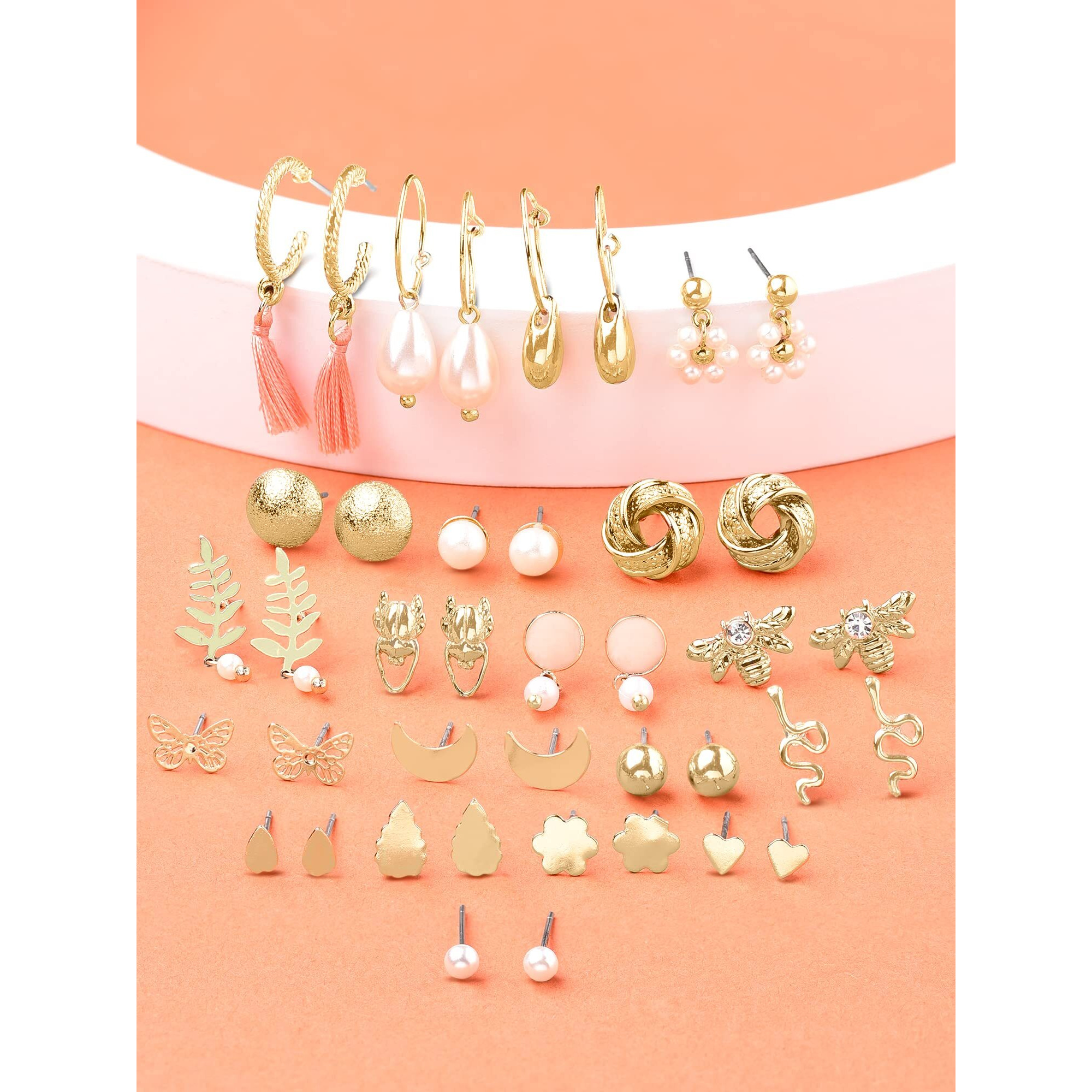 Zaveri Pearls Set of 20 Gold Tone Classy Contemporary Studs & Drop Earrings For Women-ZPFK14570