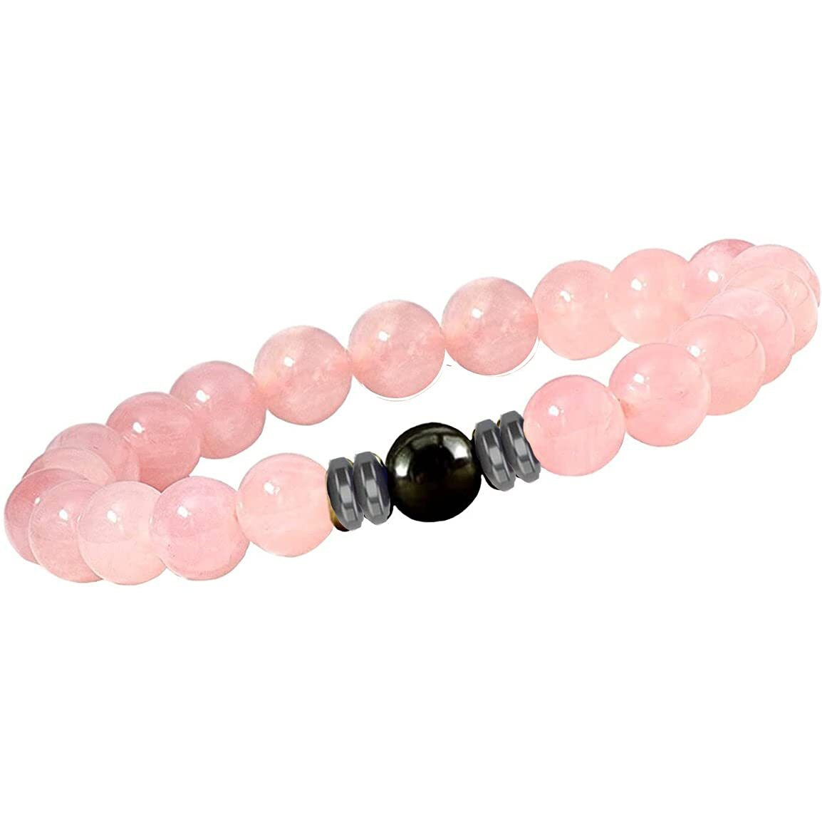 Young & Forever Gift Dvine Rose Quartz Hematite Healing Beads Yoga Silver Reiki Natural Stone Unisex Spiritual Energy Strand Bracelet for Men/Women/Boys/Girls