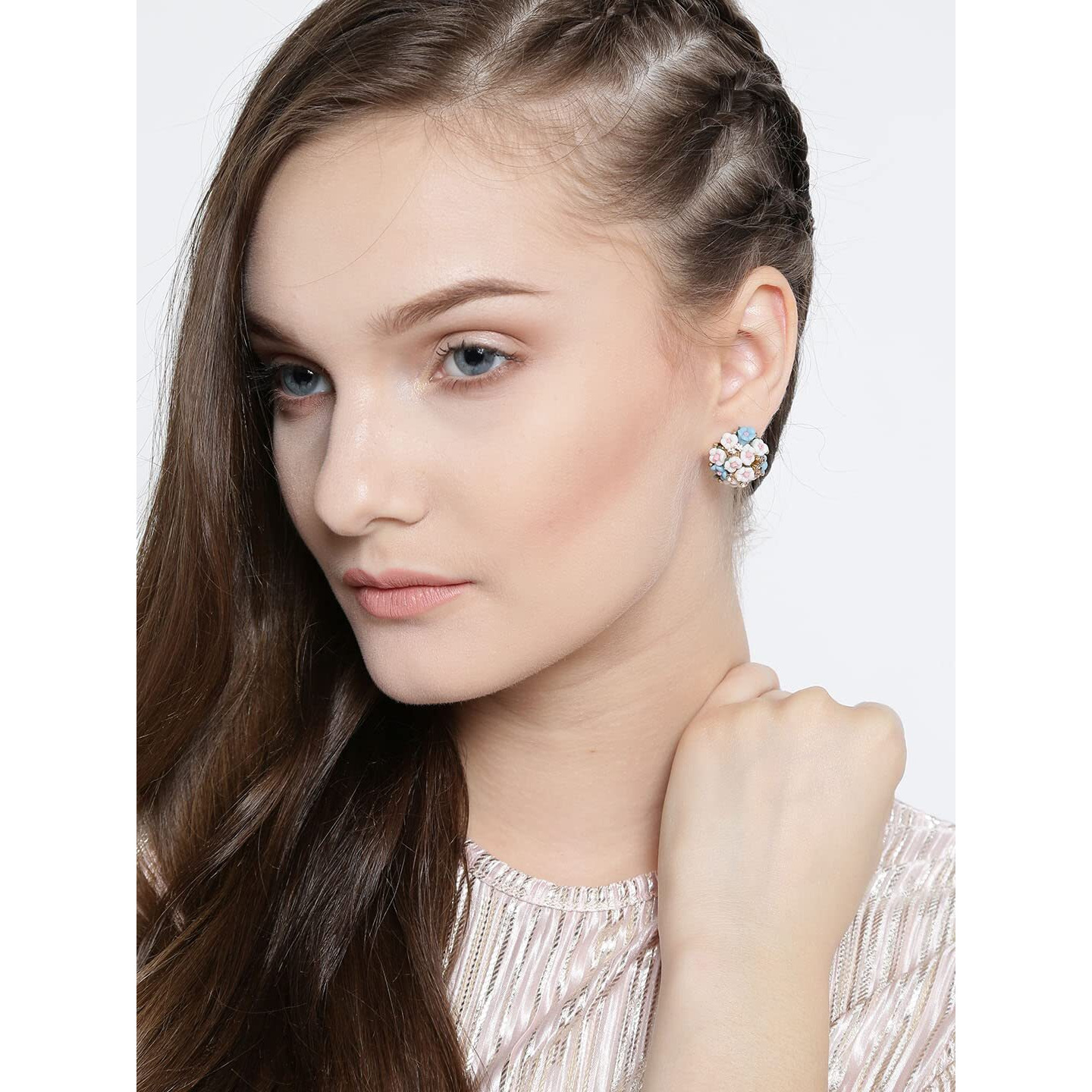 YouBella Jewellery Gold Plated Flower Shape Resin Earrings for Women and Girls (White-Blue)