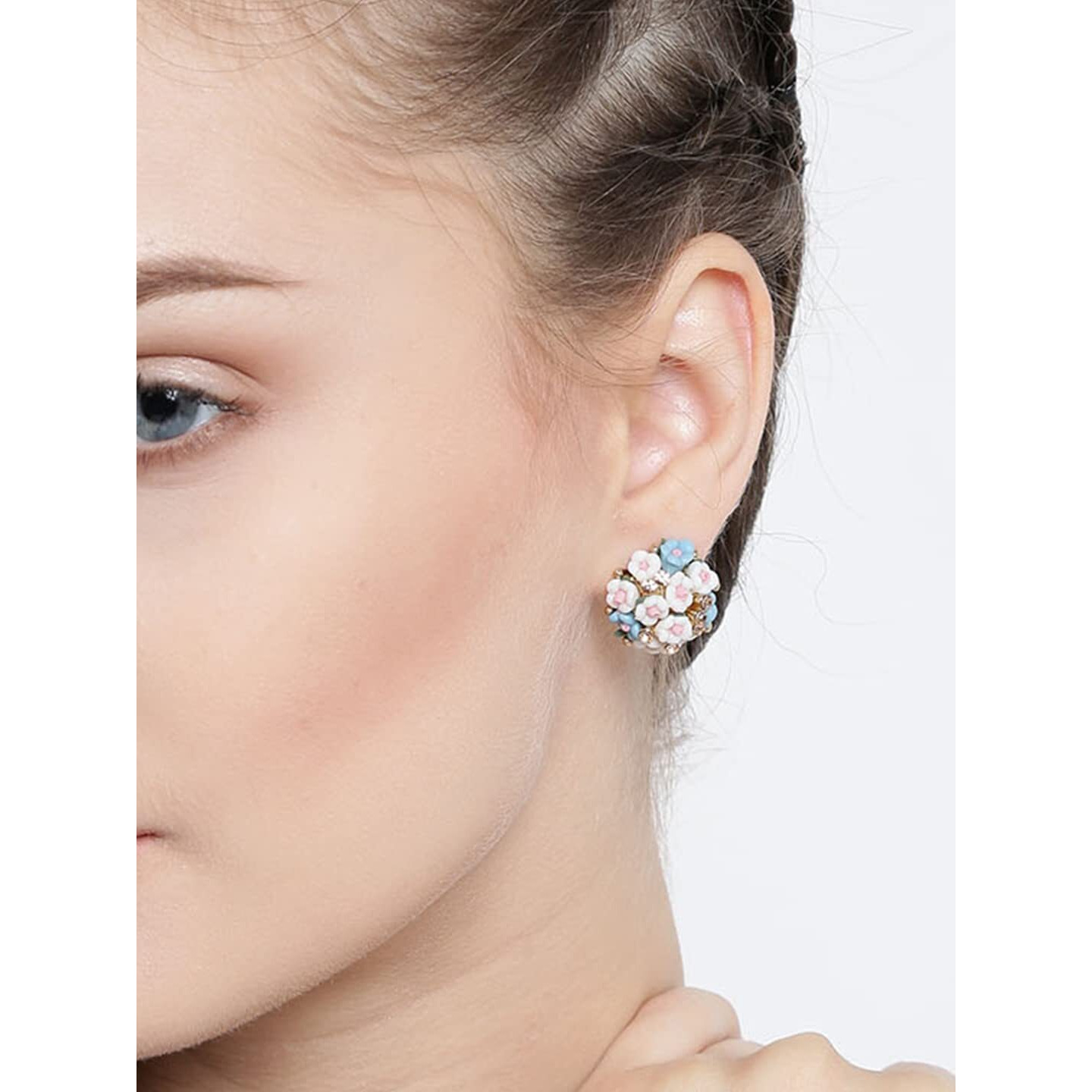 YouBella Jewellery Gold Plated Flower Shape Resin Earrings for Women and Girls (White-Blue)
