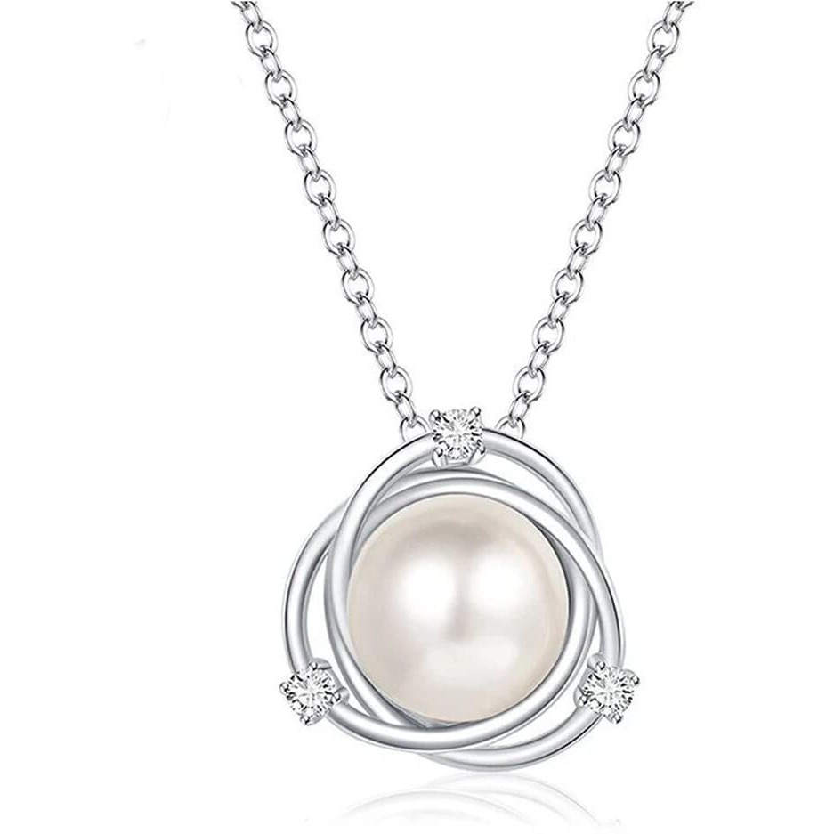 Shining Diva Fashion Latest Stylish Silver Plated Pearl Chain Pendant Necklace Gifts for Women and Girls (14618np)