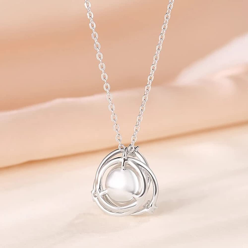 Shining Diva Fashion Latest Stylish Silver Plated Pearl Chain Pendant Necklace Gifts for Women and Girls (14618np)