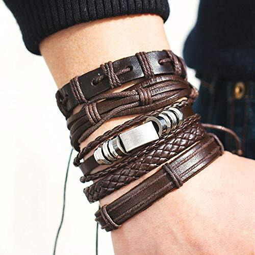 Shining Diva Fashion Combo Stylish Base Metal Multi Strand Leather Bracelet for Men (Brown, 9905b)