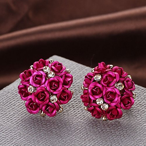 YouBella Fashion Jewellery Rose Shape Stud Earrings for Girls and Women (Pink)