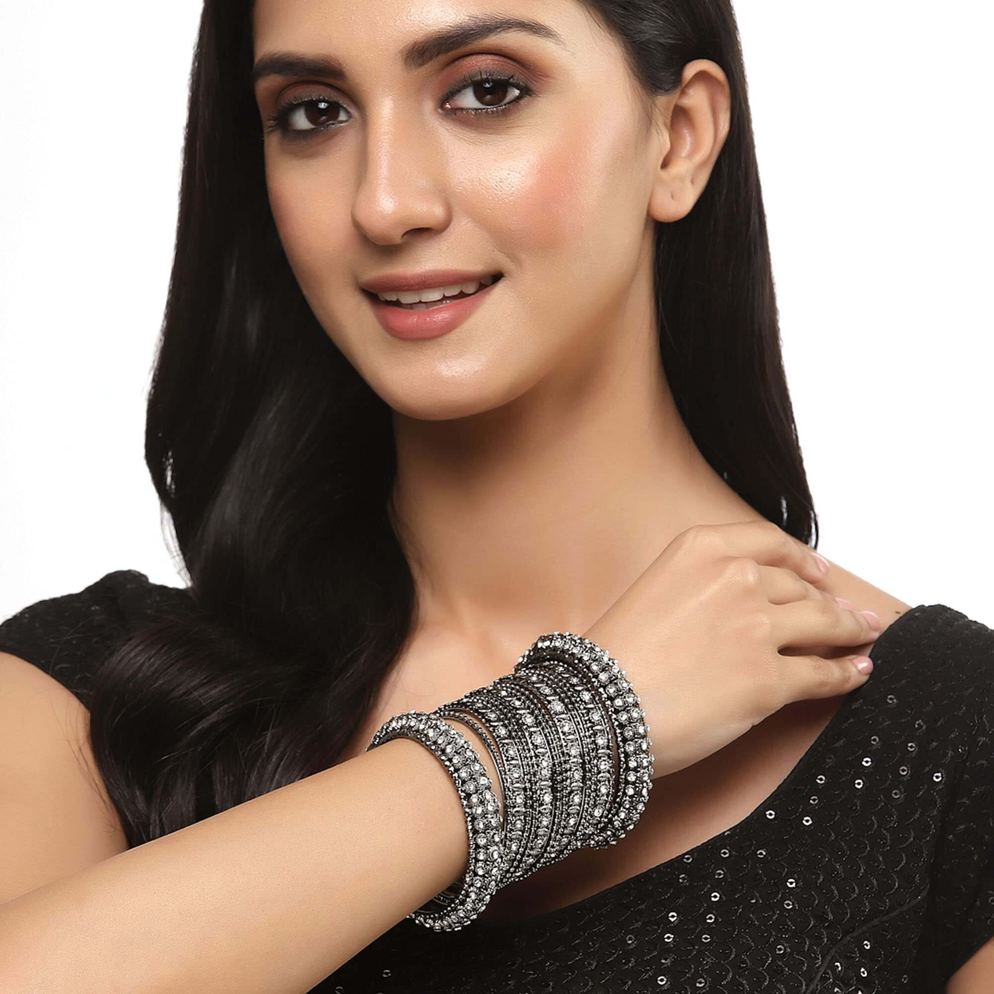 ZENEME Fashion Jewellery Traditional Gold Plated Bracelet Bangles Set for Girls and Women (Black, 2.4)