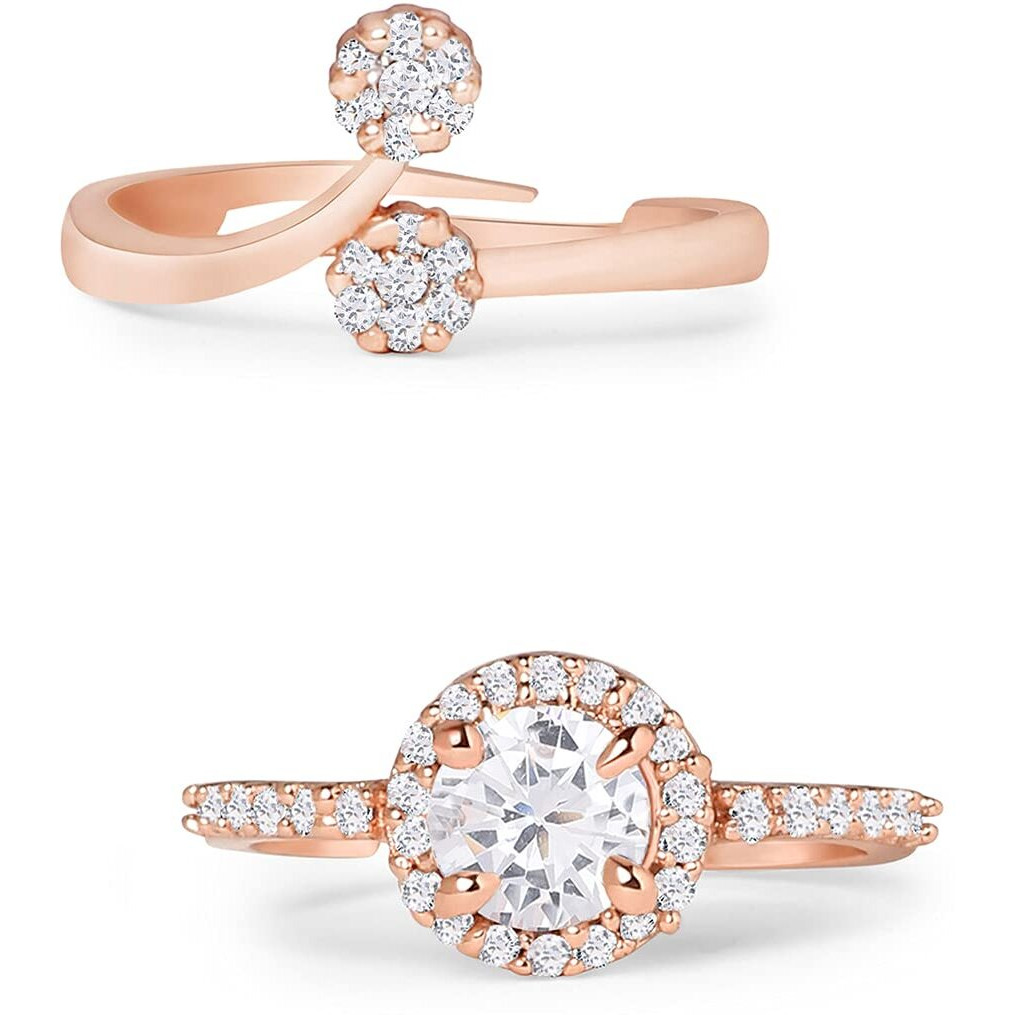 ZAVERI PEARLS Set of 2 Rose Gold Contemporary Cubic Zirconia Brass Adjustable Rings For Women-ZPFK11191