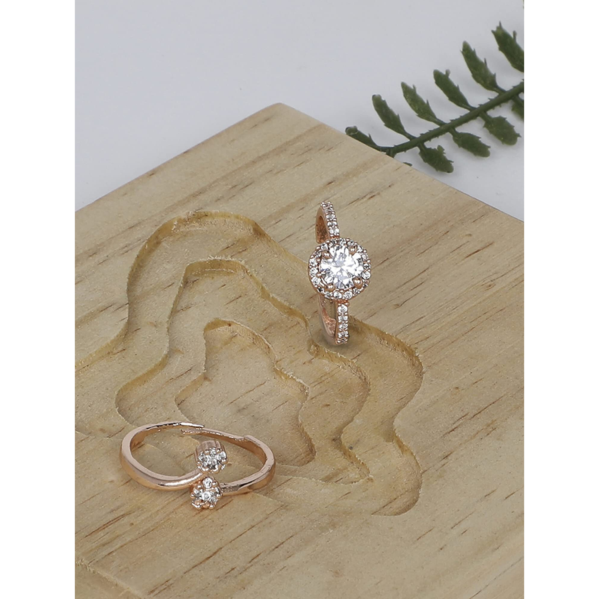 ZAVERI PEARLS Set of 2 Rose Gold Contemporary Cubic Zirconia Brass Adjustable Rings For Women-ZPFK11191