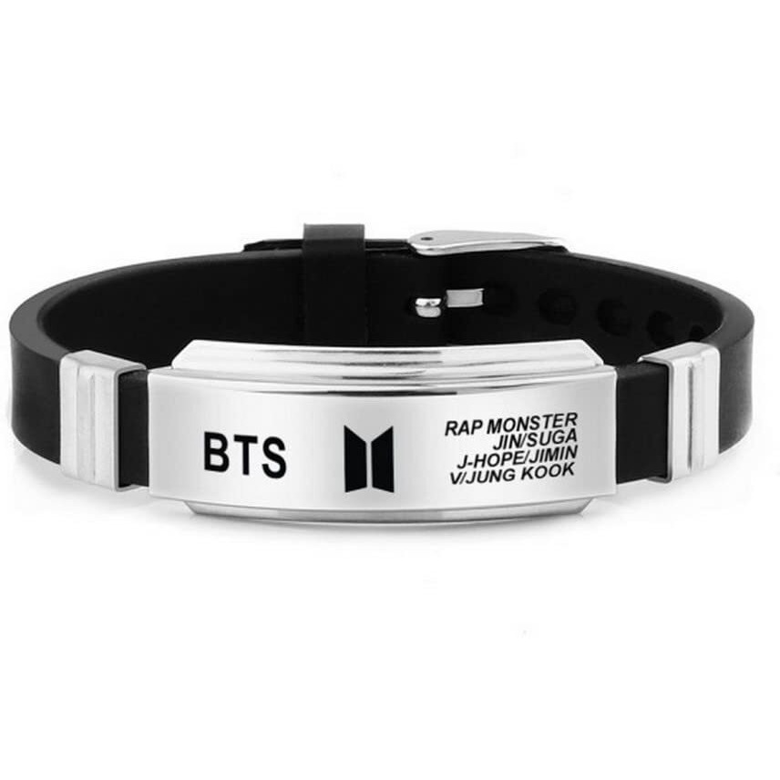 University Trendz BTS Fan Combo - BTS Signature Silicon Bracelet, Bangtan Kpop Bar Pendant Necklace & DOB Engraved Stainless Steel Ring (Pack of 3) For Unisex Adult