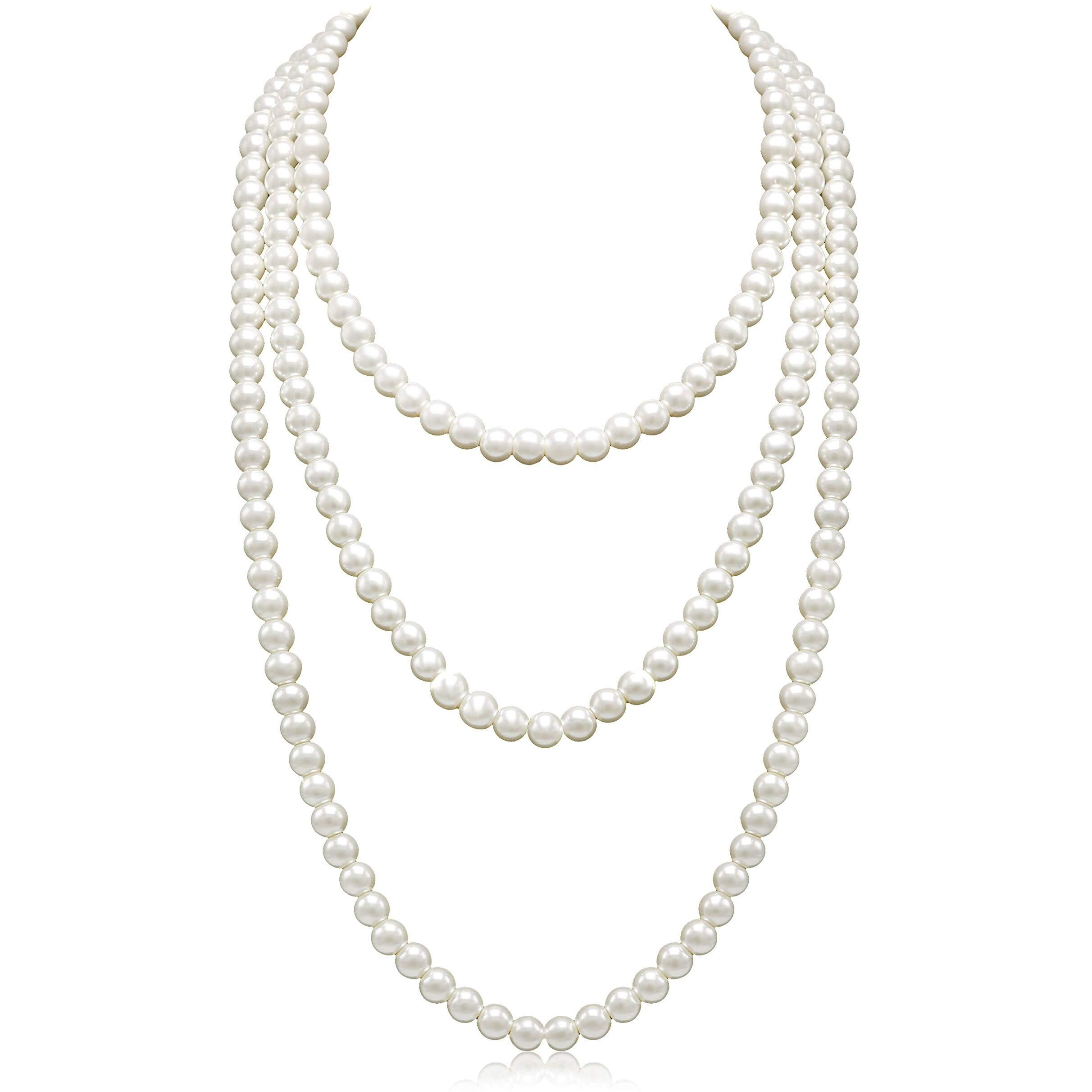 SANNIDHI Pearl Necklace for Women Girls Stylish Elegant White Triple Layered Necklace Long Pearl Choker Necklace Jewellery Birthday Gift for Women, Girls, Wife - 1 Pcs