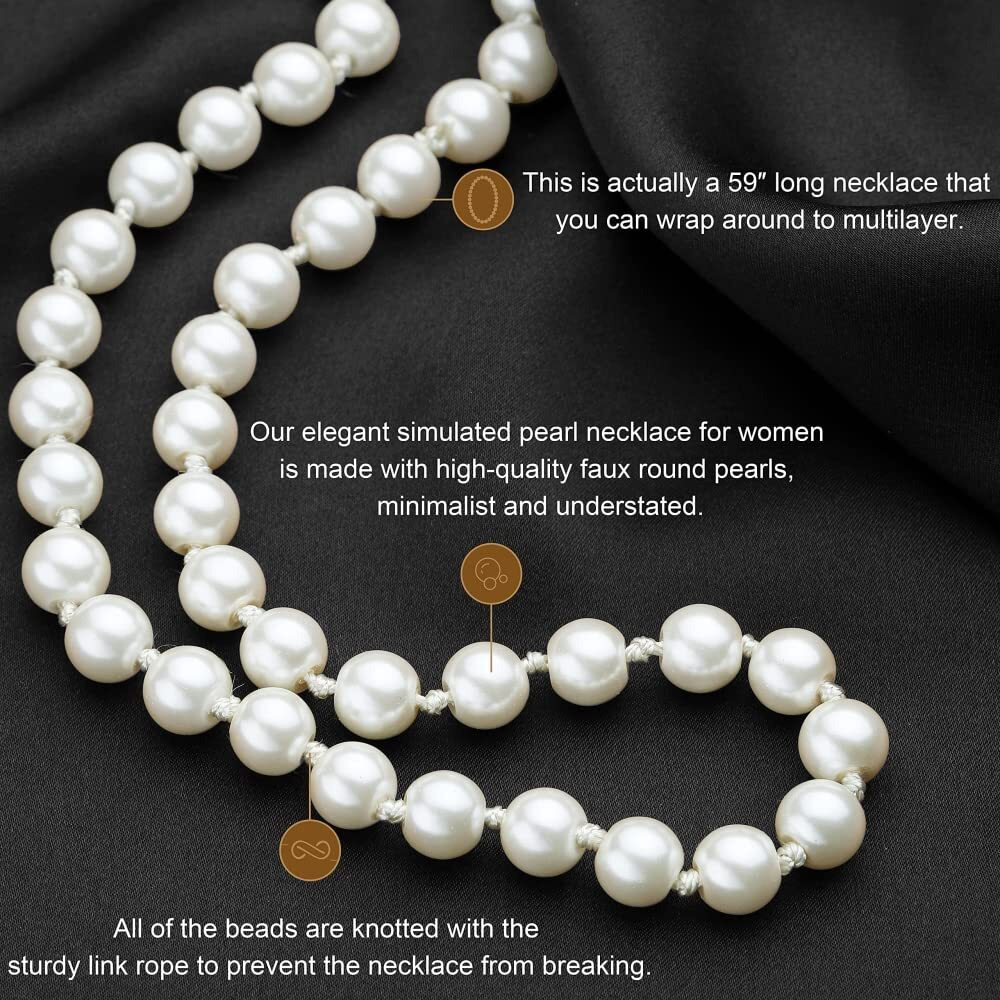 SANNIDHI Pearl Necklace for Women Girls Stylish Elegant White Triple Layered Necklace Long Pearl Choker Necklace Jewellery Birthday Gift for Women, Girls, Wife - 1 Pcs