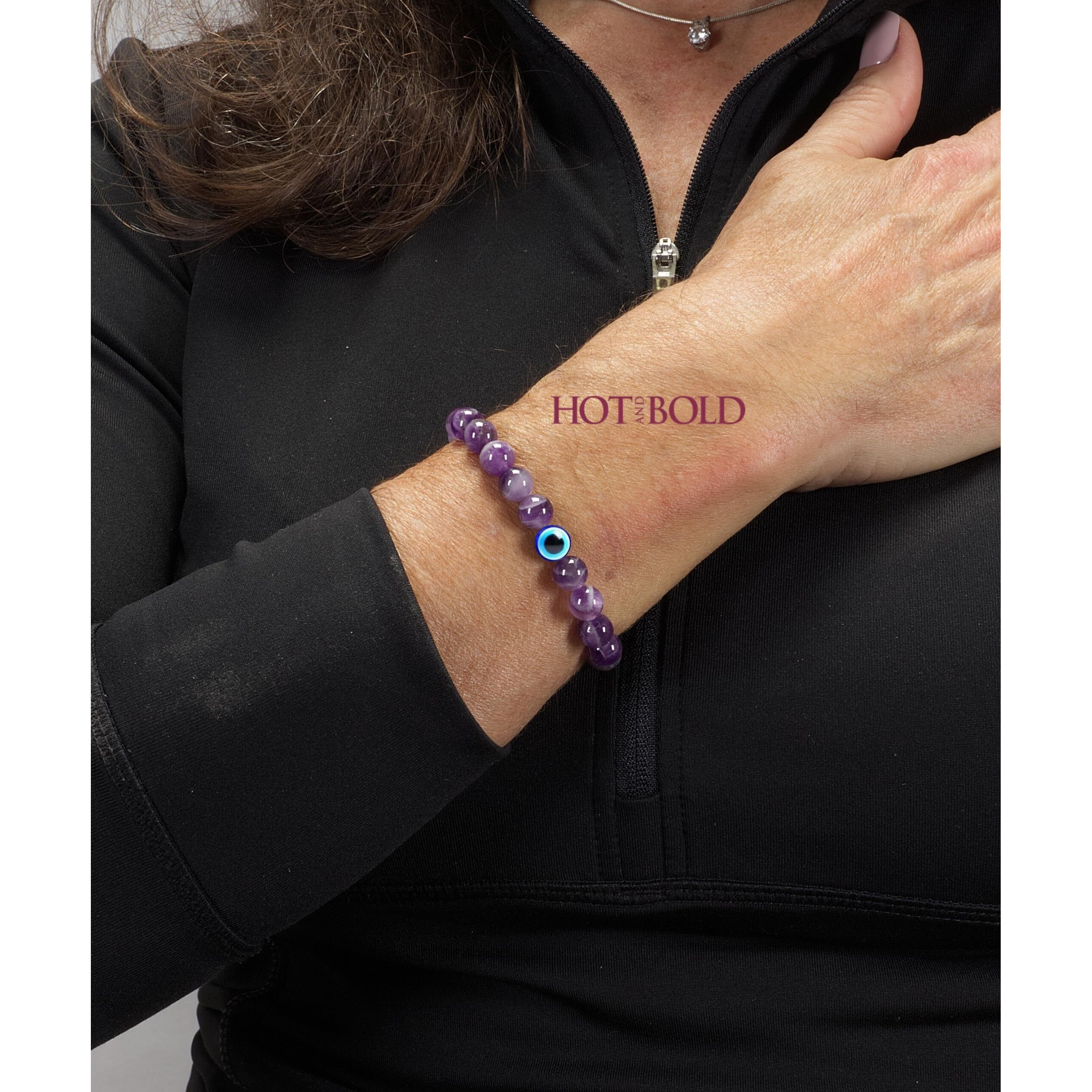 Natural Gemstones Reiki Healing Bracelet with Evil Eye Beads - Authentic Certified Healing Stone Jewelry (Amethyst Dreamweaver Guardian Bracelet)