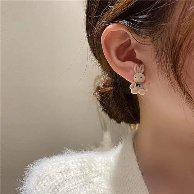 VR Creatives Funny Plush Rabbit Bear Stud Earrings Cute Cartoon Animal Bowknot Bear Earrings for girls