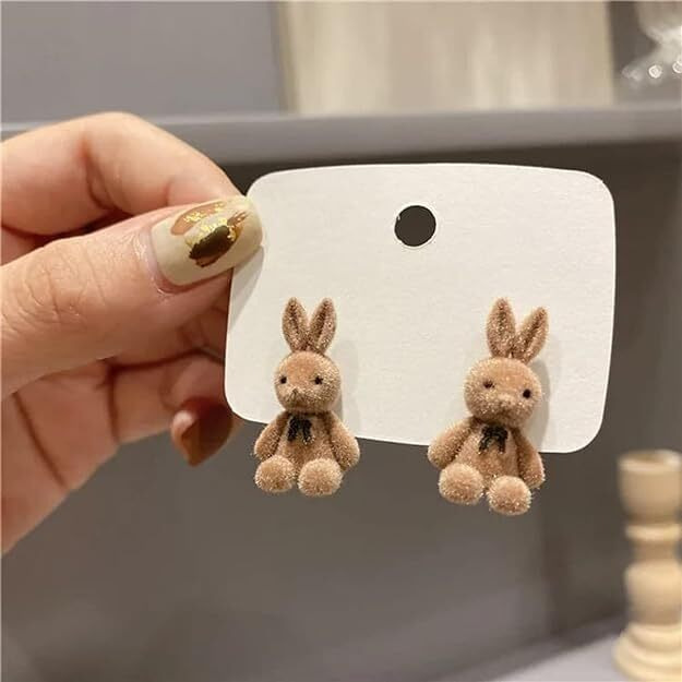 VR Creatives Funny Plush Rabbit Bear Stud Earrings Cute Cartoon Animal Bowknot Bear Earrings for girls