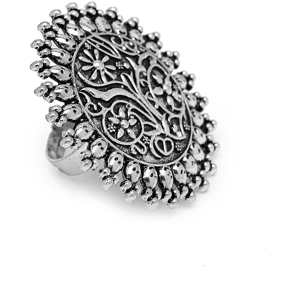 YouBella Jewellery Afghani Tribal Oxidised Silver Plated Combo of 3 Rings for Women and Girls (YBRG_20136)